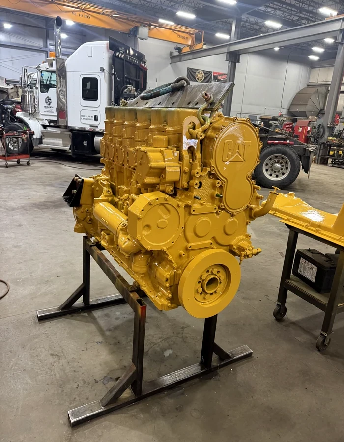 Freshly rebuilt heavy-duty diesel engine in the shop